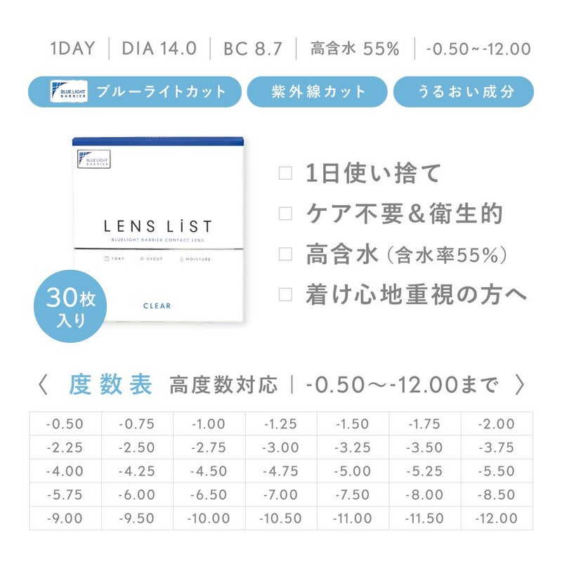LENS LiST 1day クリア 30枚入り レンズリスト コンタクトレンズ